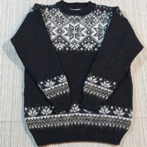 Vintage ICESHEEP Wool Nordic Winter Ski Holiday Snowflake Long Sweater ICELAND L
